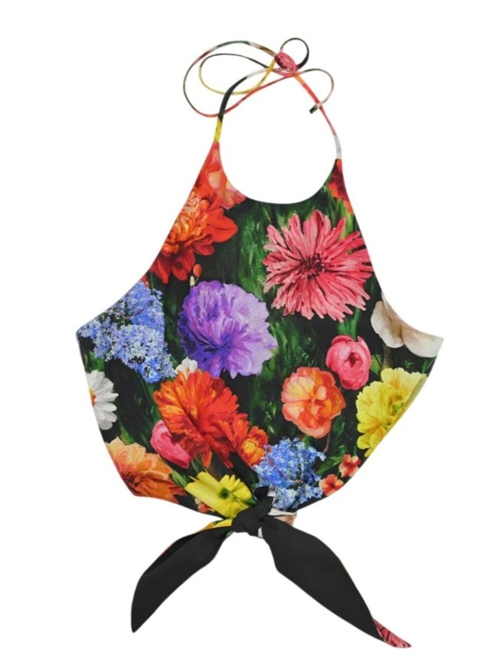 Alice & Olivia Laura Tie-Front Cropped Halter Top in Black
